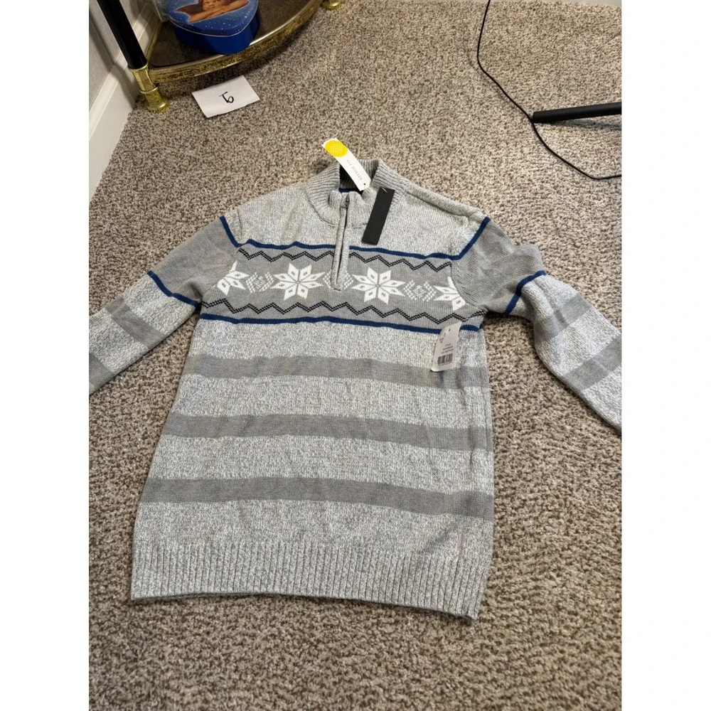 Commerce Boys Nordic Snowflake Quarter Zip Sweater Grey Blue Size 12 NWT
